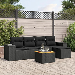 vidaXL Salon de jardin 6 pcs avec coussins noir résine tressée