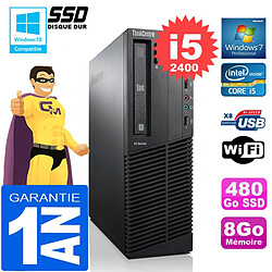 PC Lenovo M92p SFF Core I5-2400 Ram 8Go Disque 480 Go SSD Graveur DVD Wifi W7 - Occasion