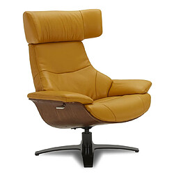 MY NEW DESIGN NAOS- FAUTEUIL EN CUIR JAUNE MOUTARDE ET CHENE NATUREL 