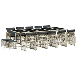 vidaXL Ensemble à manger de jardin et coussins 15 pcs gris clair rotin