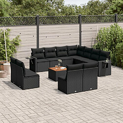 vidaXL Salon de jardin 12 pcs avec coussins noir résine tressée