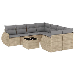 vidaXL Salon de jardin avec coussins 9 pcs beige résine tressée