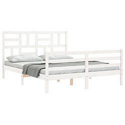 Acheter Maison Chic Cadre/structure de lit avec tête de lit pour adulte - Lit Moderne Chambre blanc King Size bois massif -MN75561