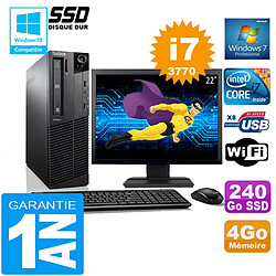 PC Lenovo M92p SFF Core I7-3770 Ram 4Go Disque 240 Go SSD Wifi W7 Ecran 22" · Occasion 