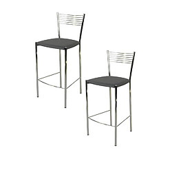 Tommychairs - Set 2 tabourets de bar Elegance, Solide Structure en Acier chromé et Assise en Cuir Artificiel Coleur Gris foncé