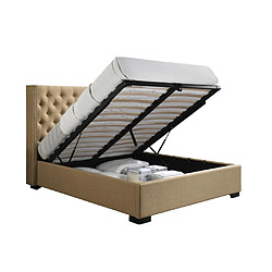 Acheter Vente-Unique Lit coffre 180 x 200 cm avec tête de lit capitonnée - Tissu - Beige + Matelas - MASSIMO