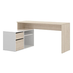 Pegane Bureau angulaire coloris naturel/blanc brillant - Longueur 139 x Profondeur 92 x Hauteur 75 cm