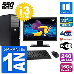 PC Tour HP Z210 Ecran 19" Intel i3-2100 RAM 16Go SSD 240Go Windows 10 Wifi · Occasion 