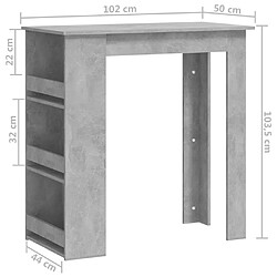 vidaXL Table de bar à étagère de rangement Gris béton 102x50x103,5 cm pas cher