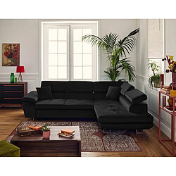 Bestmobilier Dimas - canapé d'angle droit 5 places - convertible avec coffre et têtières réglables - en velours