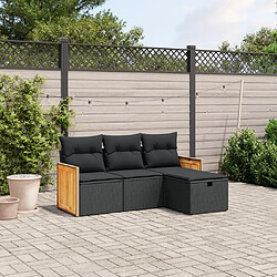 vidaXL Salon de jardin 4 pcs avec coussins noir résine tressée 