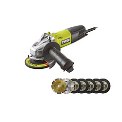 Pack RYOBI meuleuse d'angle 800W 125mm - 7 disque diamant et à tronçonner 125 mm 