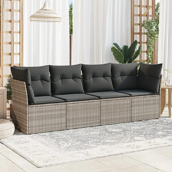 vidaXL Salon de jardin 4 pcs avec coussins gris clair résine tressée 