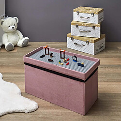 The Home Deco Kids Banc coffre pliable en velours couvercle compatible briques de construction rose.