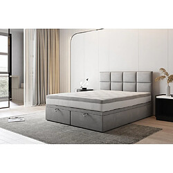 Avis TRADA Lit adulte rembourré TROPEA avec rangement et matelas ressorts ensachés 200x200 gris clair