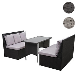 Mendler Ensemble en polyrotin HWC-G16, jardin, gastronomie, 2x canapé 2 places, table ~ noir, coussin gris clair