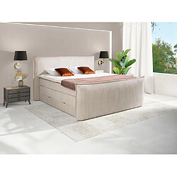 Vente-Unique Ensemble complet boxspring tête de lit + sommiers coffre + matelas + surmatelas - 2 x 80 x 200 cm - Velours côtelé - Ivoire - RHODA de PALACIO 