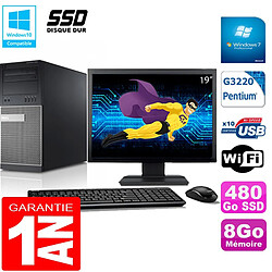 PC Tour DELL 9020 Intel G3220 Ram 8Go Disque 480 Go SSD Wifi W7 Ecran 19" - Occasion