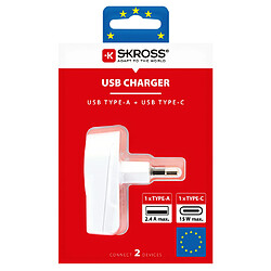 Adaptateur secteur skross europe vers sortie usb et usb-c blanc