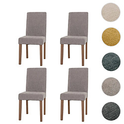 Mendler Lot de 4 chaises de salle à manger Littau, chaise de cuisine à dossier haut, tissu/textile chenille bois ~ gris clair, pieds couleur naturelle 