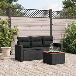 vidaXL Salon de jardin 4 pcs avec coussins noir résine tressée 