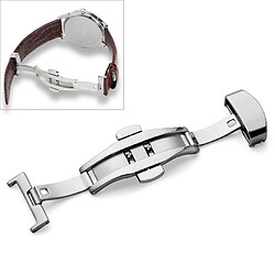 Wewoo Bracelet pour montre connectée Montre-bracelet en cuir avec boucle à papillon acier inoxydable 316double pressiontaille 18 mm argent 