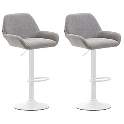 Decoshop26 Lot de 2 tabourets de bar repose-pieds en forme d'arc en métal blanc assise en tissu gris 10_0004043 