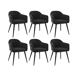 Vente-Unique Lot de 6 chaises BIBO - avec accoudoirs - Effet velours & métal - Noir