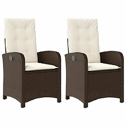 Maison Chic Lot de 2 Chaises inclinables de jardin et coussins | chaises Relax d'extérieur marron rotin -GKD81643