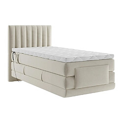 Avis Vente-Unique Ensemble complet boxspring tête de lit coutures verticales + sommiers relaxation électrique + matelas + surmatelas - 100 x 200 cm - Velours - Beige - DONISI de PALACIO