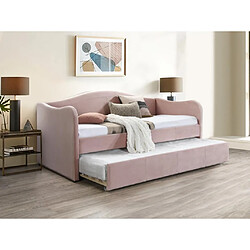 Vente-Unique Lit banquette gigogne 2 x 90 x 190 cm - Velours - Rose + Matelas - MATHILDE