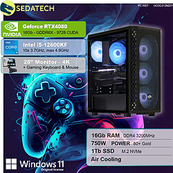 Sedatech Pack PC Gamer • Intel i5-12600KF • RTX4080 • 16 Go RAM • 1To SSD M.2 • Windows 11 • Moniteur 28"