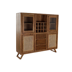 Pegane Armoire vitrine porte bouteilles en bois acacia marron avec 3 tiroirs 4 portes et 3 étagères - Largeur 160 x Hauteur 153 x Profondeur 41cm