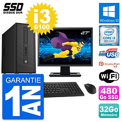 PC Tour HP EliteDesk 800 G2 Ecran 27" i3-6100 RAM 32Go SSD 480Go Windows 10 Wifi - Occasion