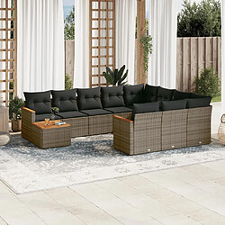 Maison Chic Salon de jardin 11 pcs avec coussins, Ensemble Tables et chaises d'extérieur gris résine tressée -GKD107852