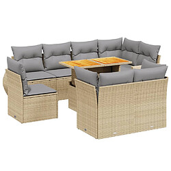 vidaXL Salon de jardin avec coussins 9 pcs beige résine tressée