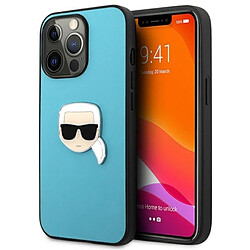 Karl Lagerfeld Cuir PU Karl's Head Metal - Coque pour iPhone 13 Pro Max (Bleu) 