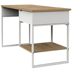 Acheter Pegane Bureau, table de travail en aggloméré finition chêne avec pieds en métal blanc - Longueur 137.5 x Profondeur 58 x Hauteur 76 cm