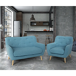 LE ROI DU RELAX Salon fauteuil canapé 2 places design scandinave en bois et tissu Algot | Couleur: Bleu