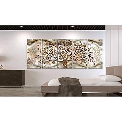 Decoshop26 Tableau toile de décoration murale impression premium en 5 parties sur châssis en bois motif Arbre et vagues marron 200x80cm 11_0014343