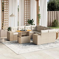 vidaXL Salon de jardin avec coussins 9 pcs beige résine tressée 