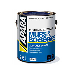 Apara Peinture intérieure couleur, acrylique satinée-2.5 litres-Blanc