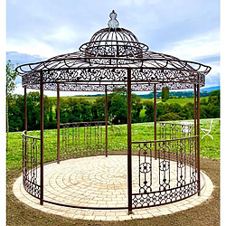 L'Héritier Du Temps Grande Tonnelle Kiosque de Jardin Pergola Abris Rond Gloriette en Fer Forgé et Fonte Marron 340x370x370cm