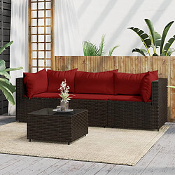 vidaXL Salon de jardin 4 pcs avec coussins Marron Résine tressée 