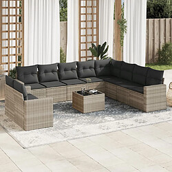 vidaXL Salon de jardin 11 pcs avec coussins gris clair résine tressée