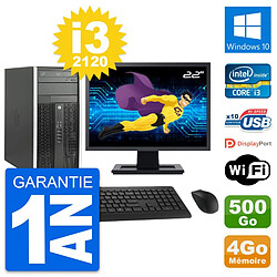 PC Tour HP Pro 6300 CMT Ecran 22" i3-2120 RAM 4Go Disque 500Go Windows 10 Wifi - Occasion