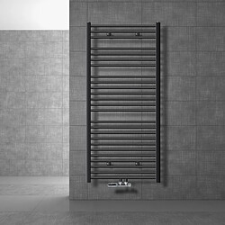 LuxeBath Radiateur de salle de bains Sahara 750x1500 mm Anthracite courbé avec raccord central, y compris garniture de raccordement avec thermostat Raccord mural en forme d'angle