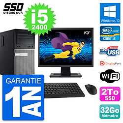 PC Tour Dell 990 Ecran 19" Intel Core i5-2400 RAM 32Go SSD 2To Windows 10 Wifi - Occasion