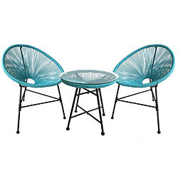 Concept Usine Salon de jardin 2 fauteuils oeuf + table basse bleu ACAPULCO