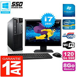 PC Lenovo M92p SFF Ecran 19" Core I7-2600 8Go Disque 120Go SSD Wifi W7 · Occasion 